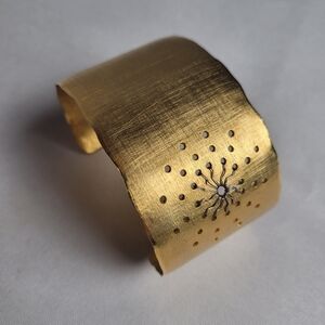 Judith Haas New York Signed Gold Wide Cuff Bracelet Sunburst